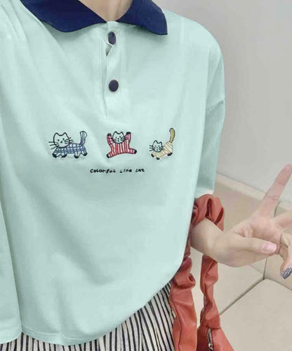 動物刺繍 コットンポロシャツ
