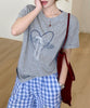 ハートプリント クルーネックTシャツ