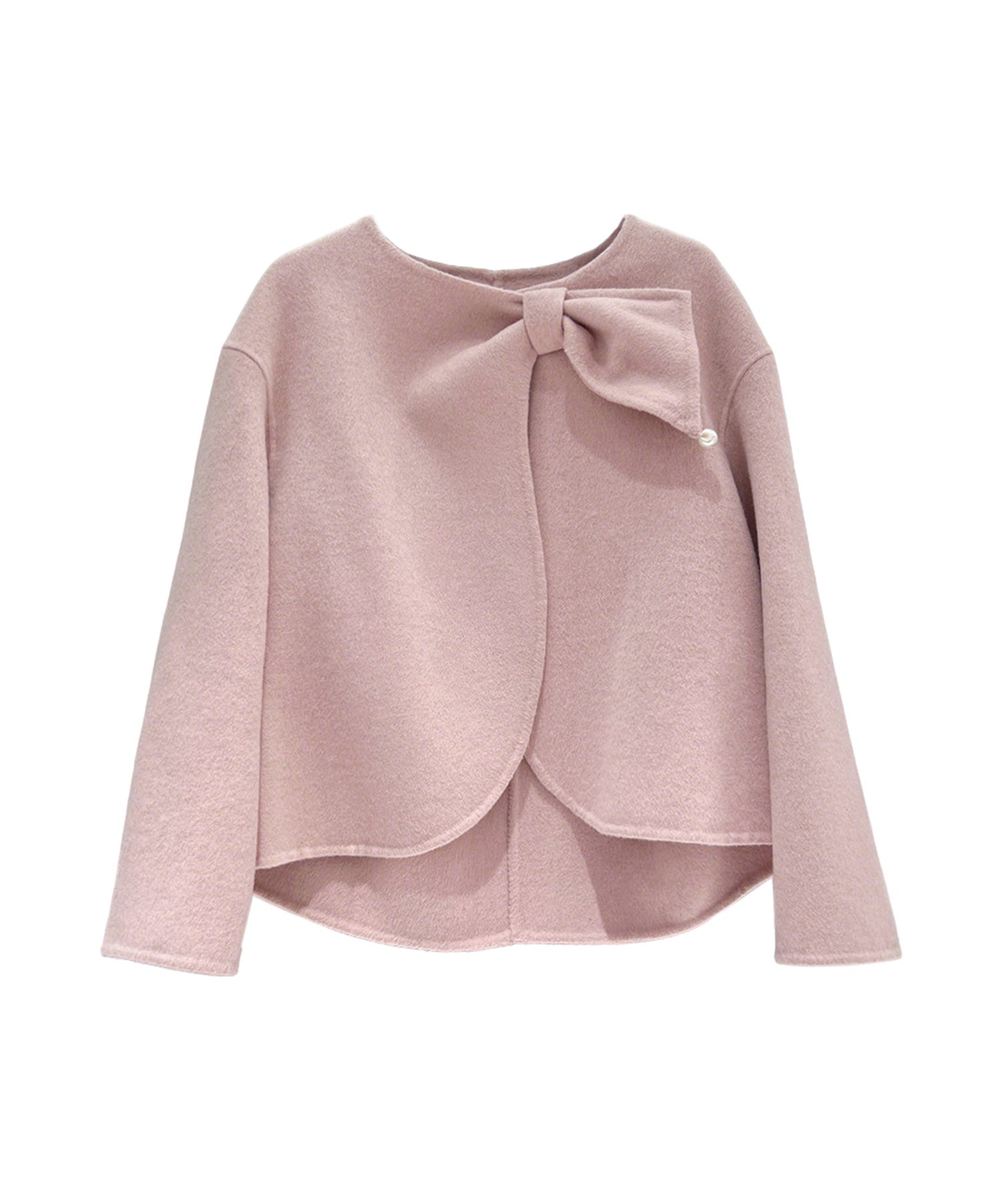 【Jasmine】リボンノーカラーリバーウールコート ショート丈