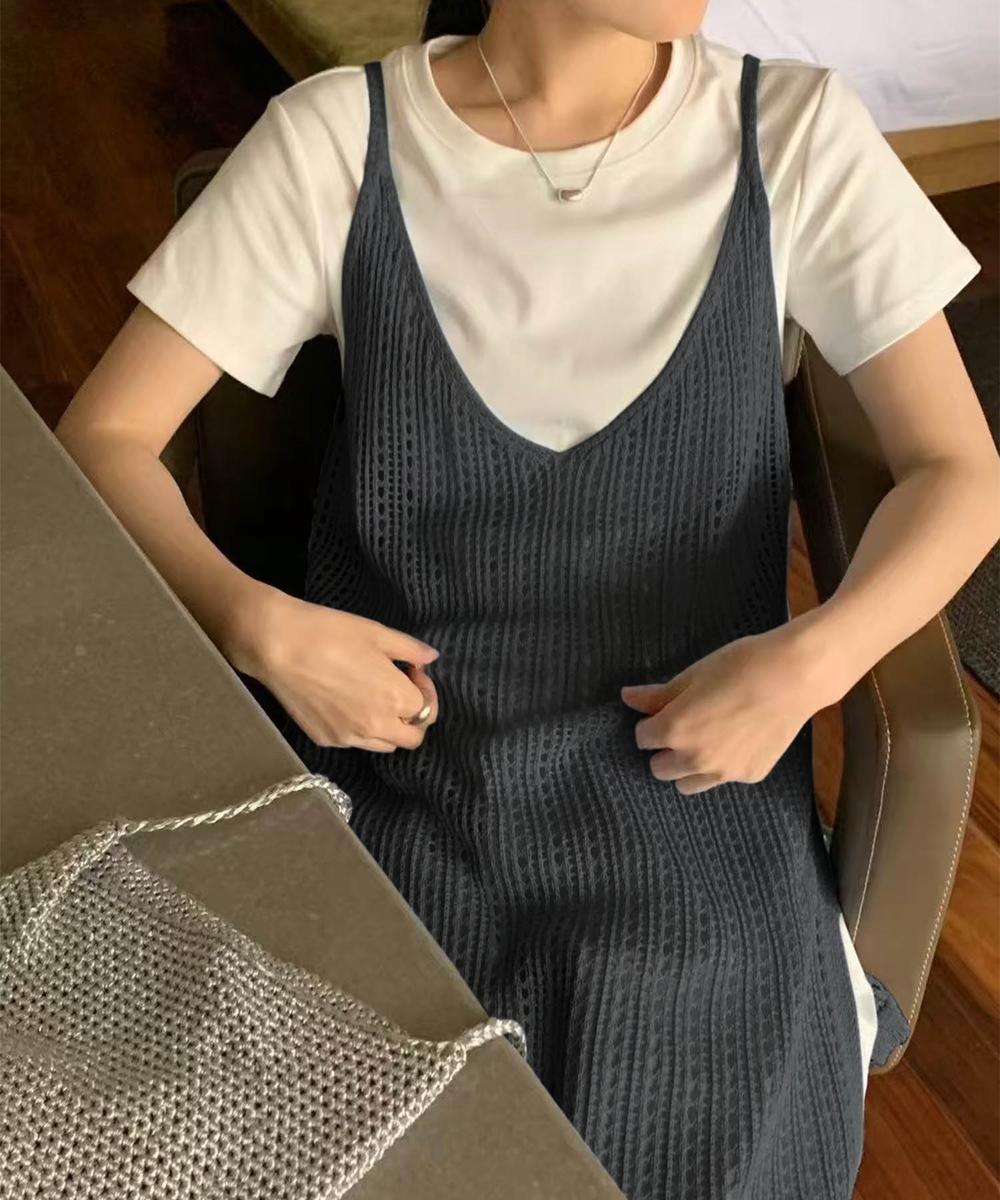 【aimoha】透かし編みキャミソールニットワンピース