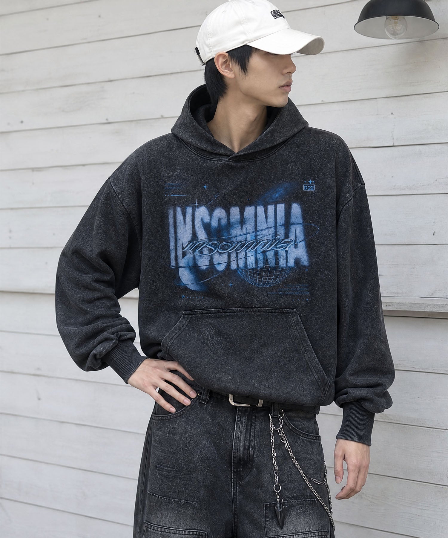 HOOK -original- INSOMNIA Space Graphic Vintage-Look Pullover Hoodie