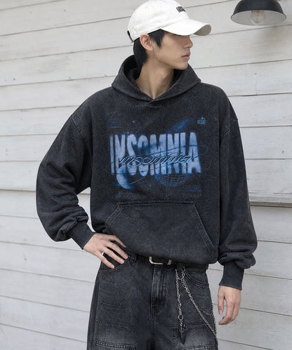 HOOK -original- INSOMINIA スペースグラフィックヴィンテージライクプルオーバーパーカー