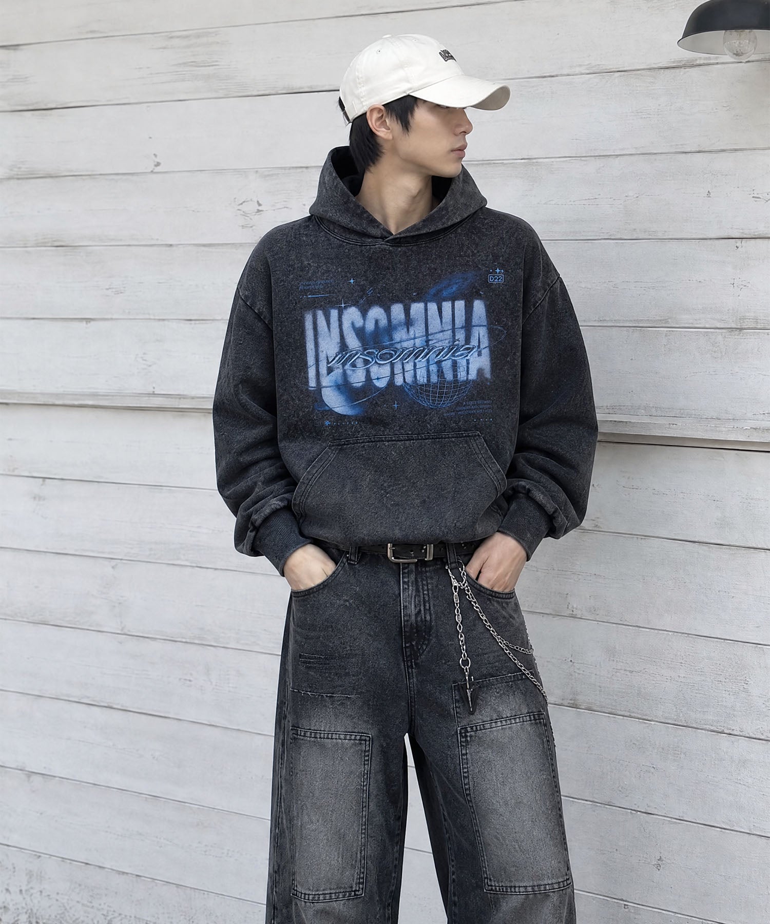 HOOK -original- INSOMNIA Space Graphic Vintage-Look Pullover Hoodie