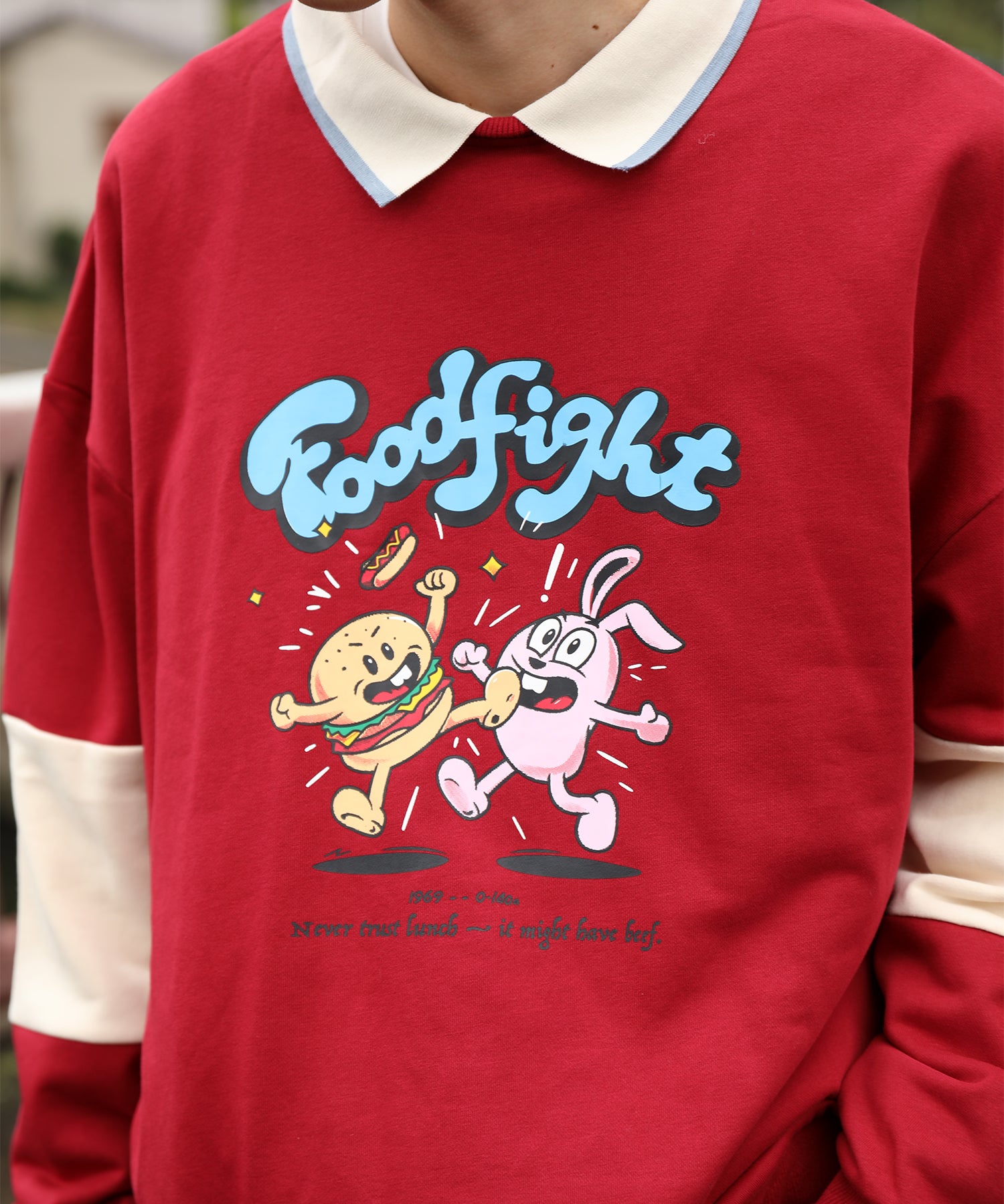 HOOK -original-　フードファイトプリントポロ襟スウェット「Don’t Fight!」