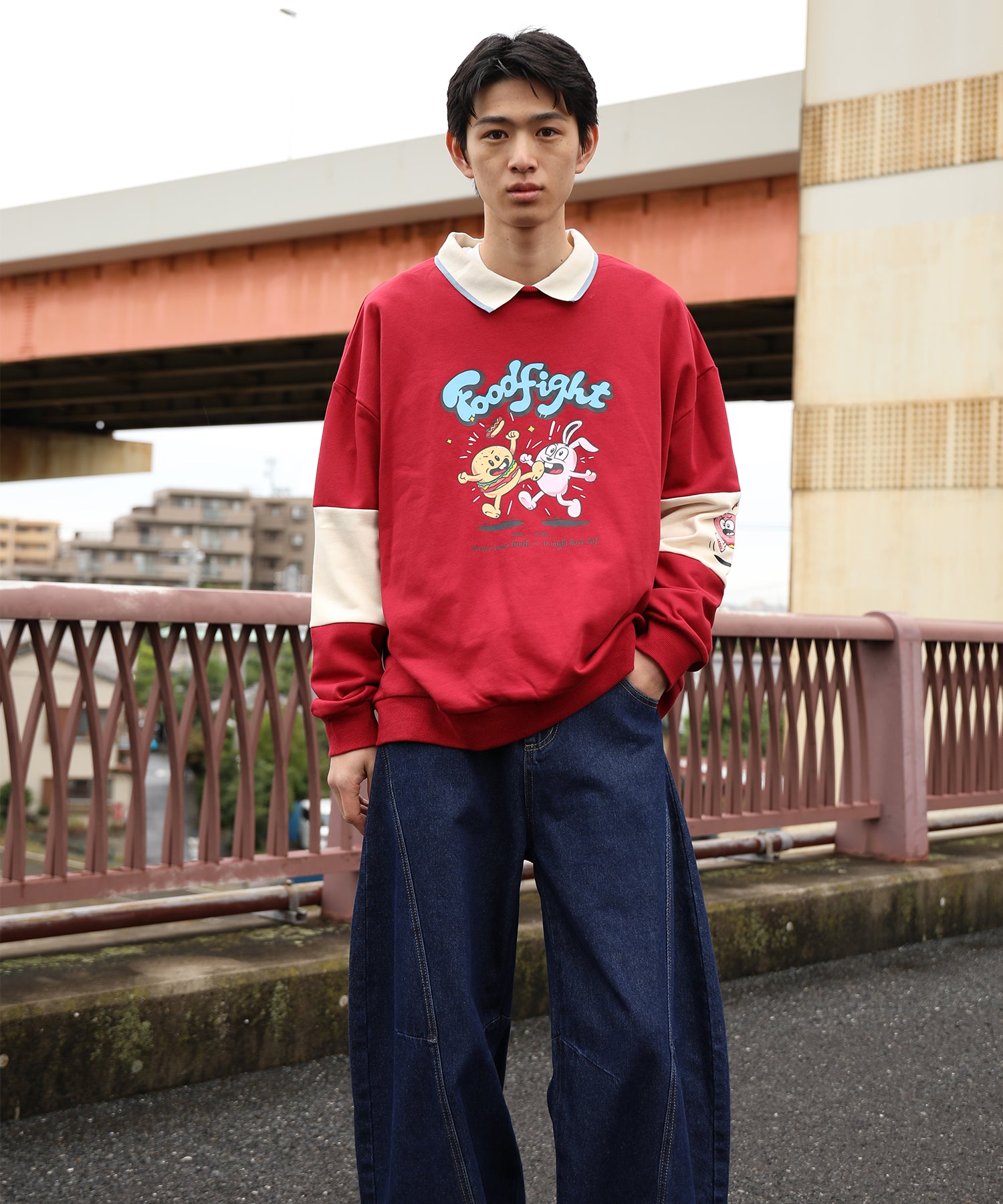 HOOK -original-　フードファイトプリントポロ襟スウェット「Don’t Fight!」