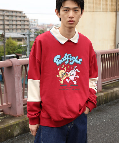 HOOK -original-　フードファイトプリントポロ襟スウェット「Don’t Fight!」
