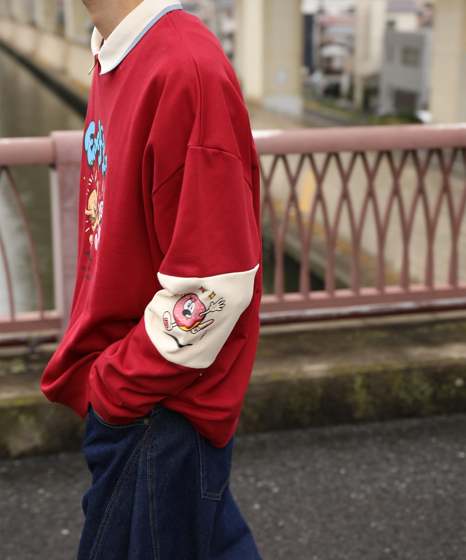 HOOK -original-　フードファイトプリントポロ襟スウェット「Don’t Fight!」