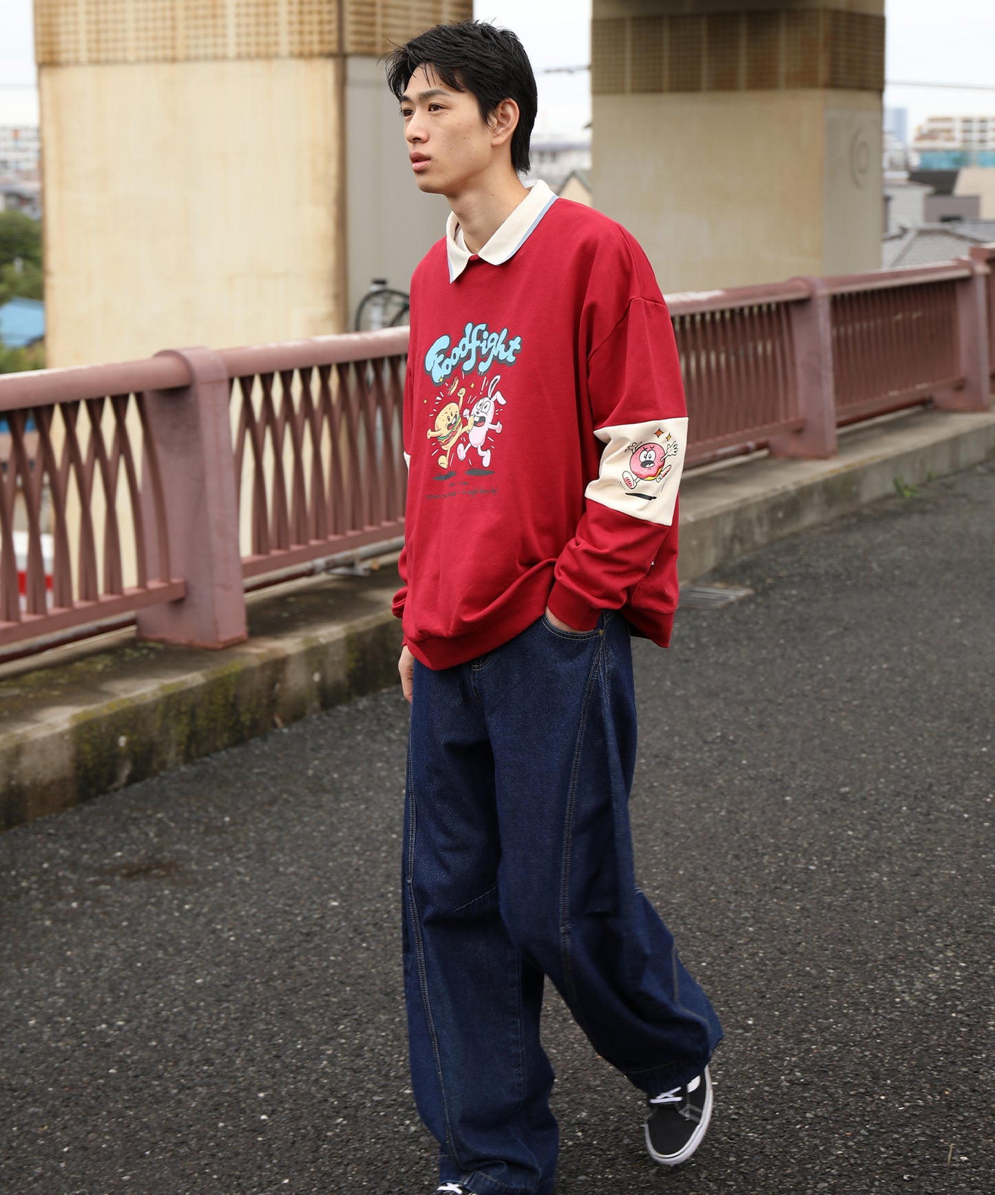 HOOK -original-　フードファイトプリントポロ襟スウェット「Don’t Fight!」