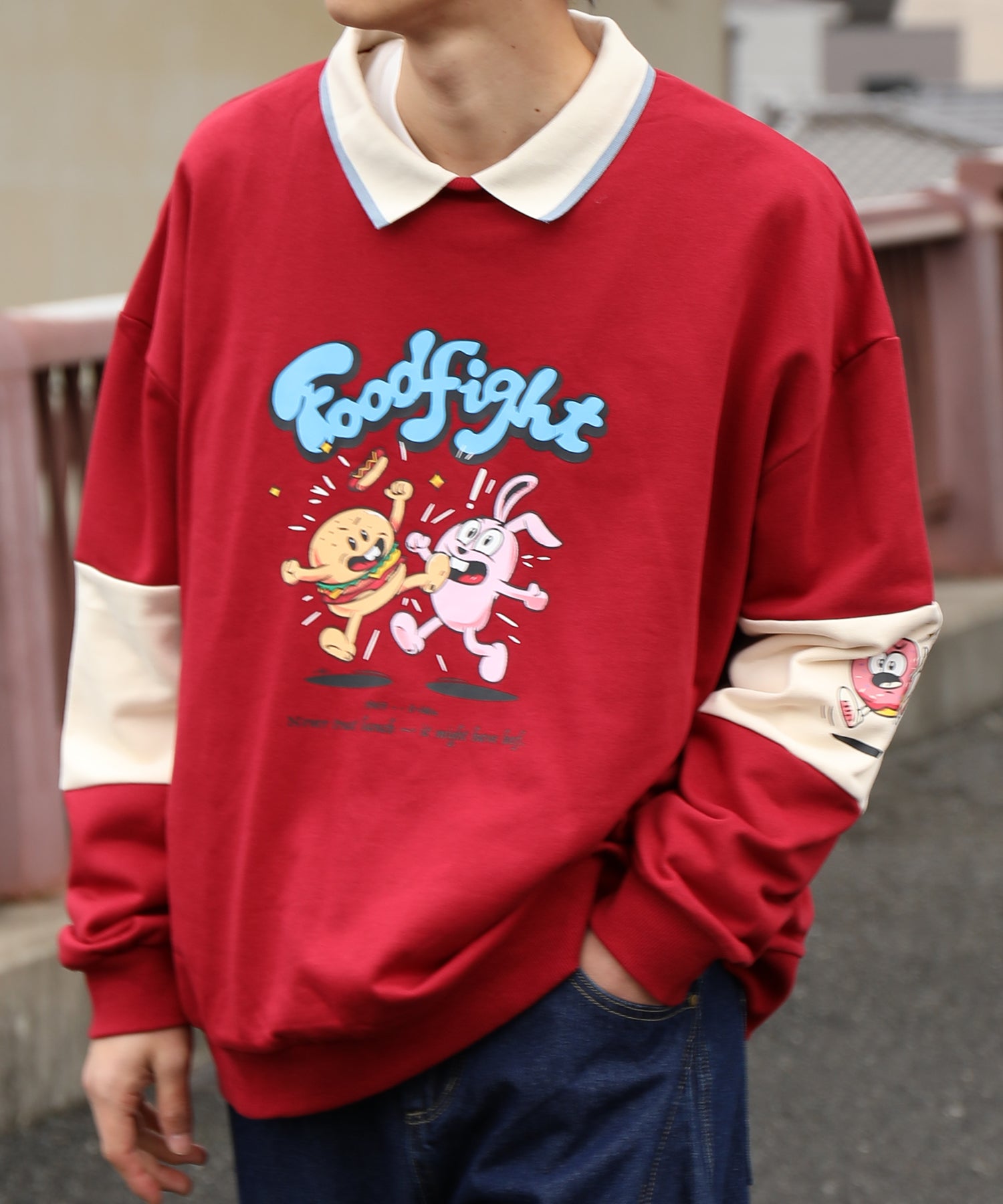 HOOK -original-　フードファイトプリントポロ襟スウェット「Don’t Fight!」