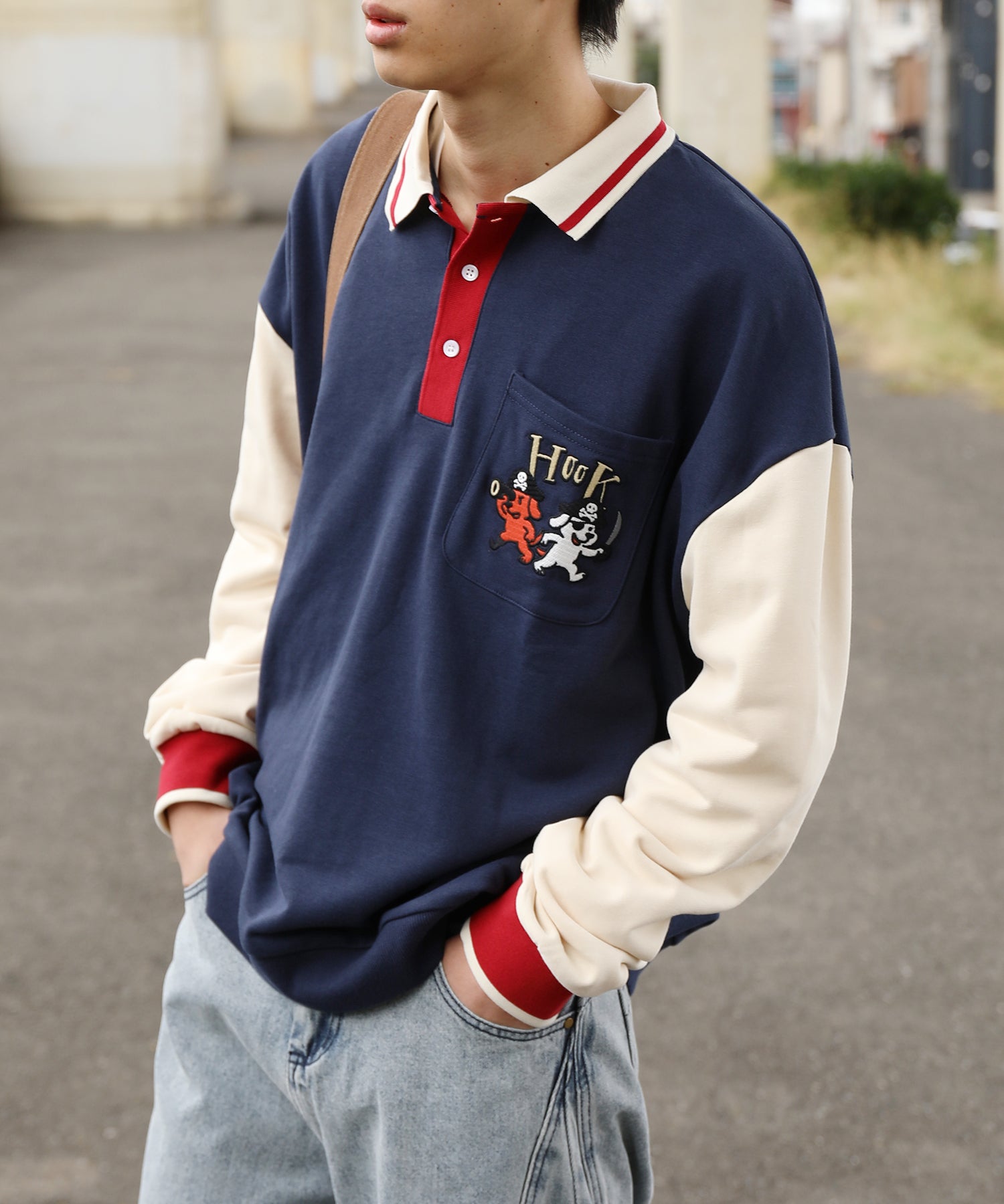 HOOK -original-　海賊わんちゃん刺繍ポロ襟スウェット