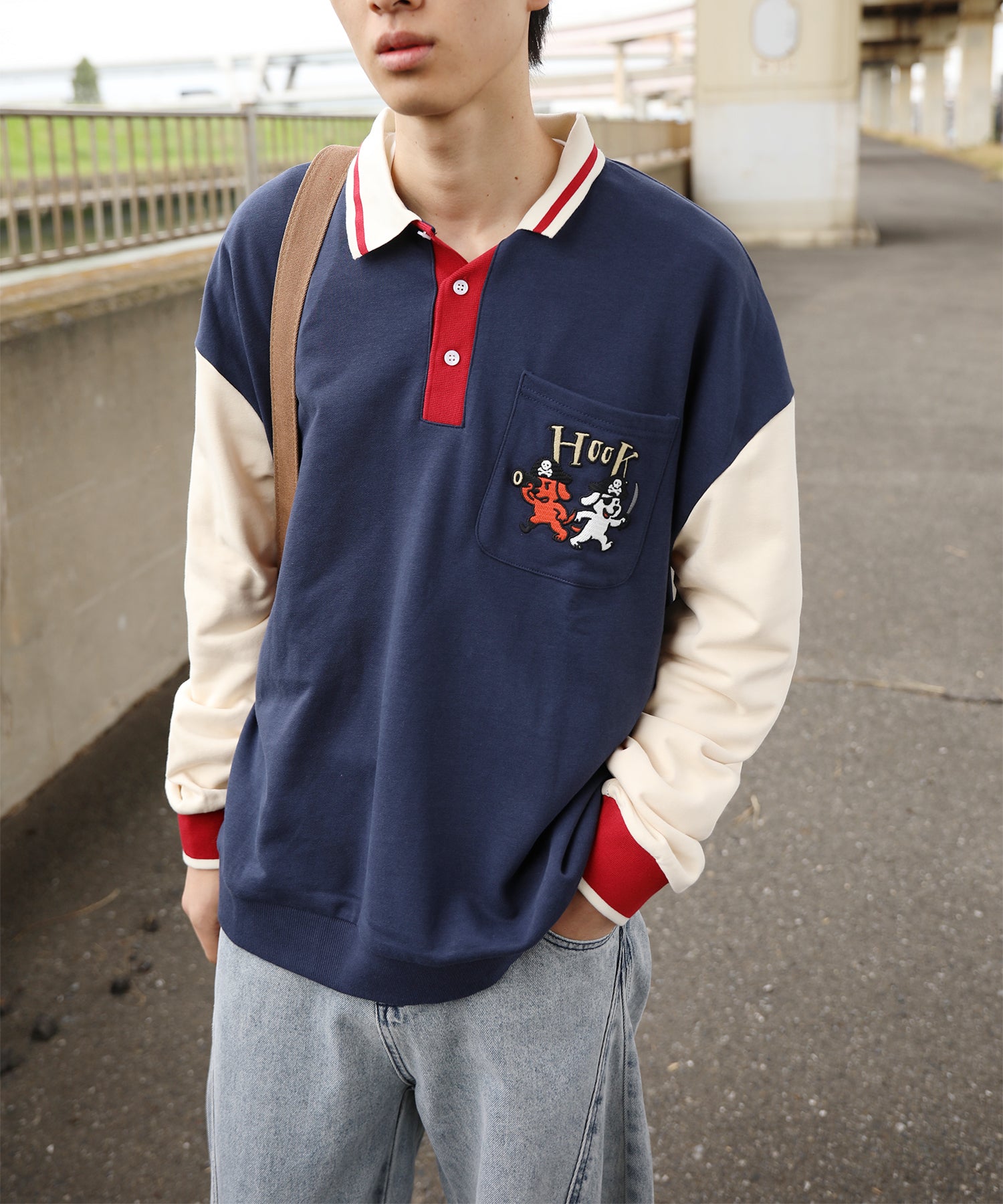 HOOK -original-　海賊わんちゃん刺繍ポロ襟スウェット