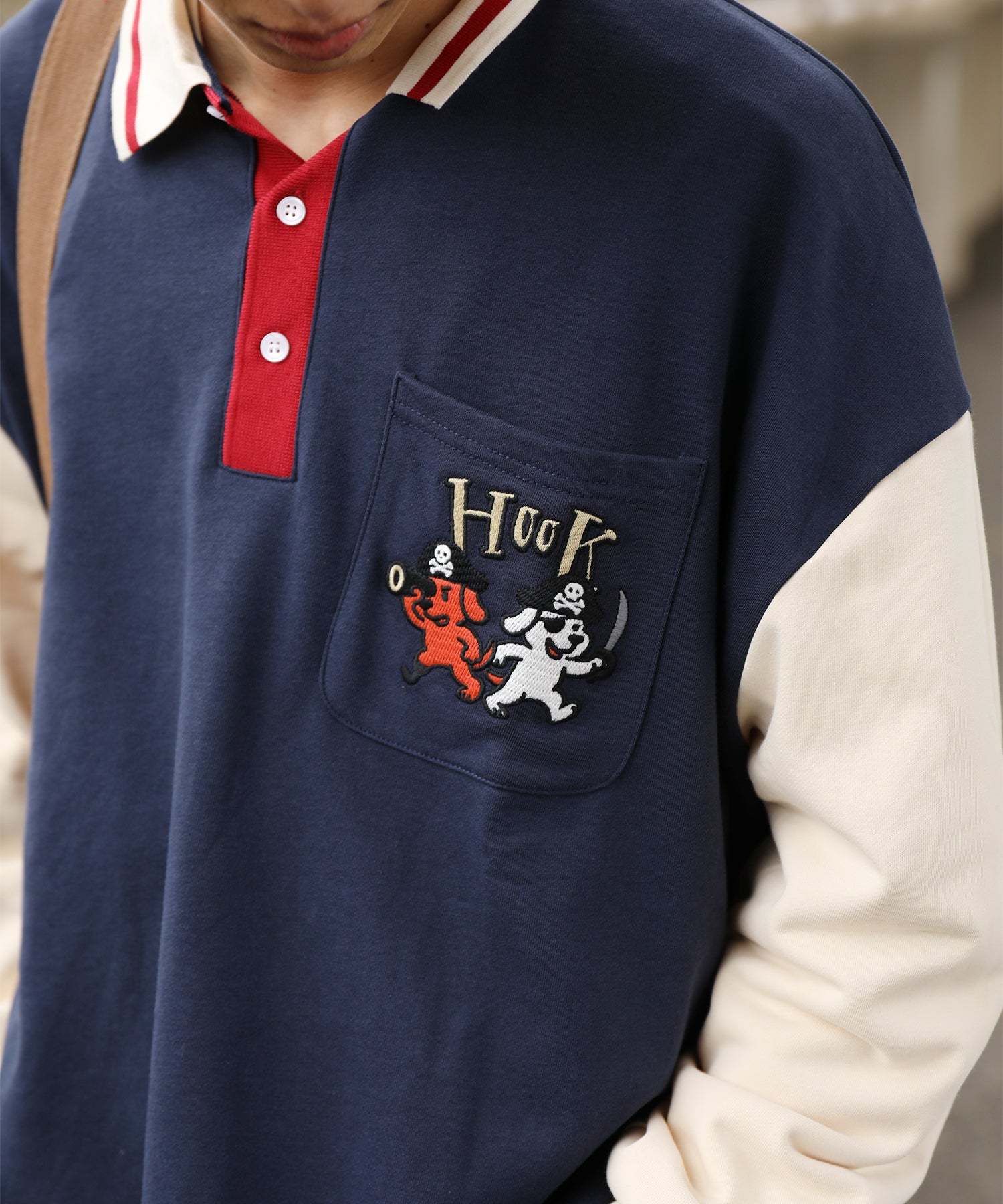 HOOK -original-　海賊わんちゃん刺繍ポロ襟スウェット