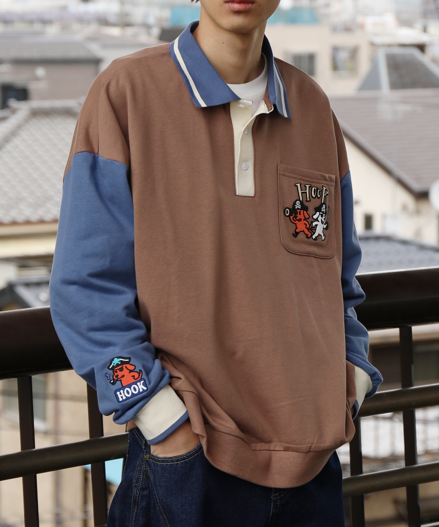 HOOK -original-　海賊わんちゃん刺繍ポロ襟スウェット