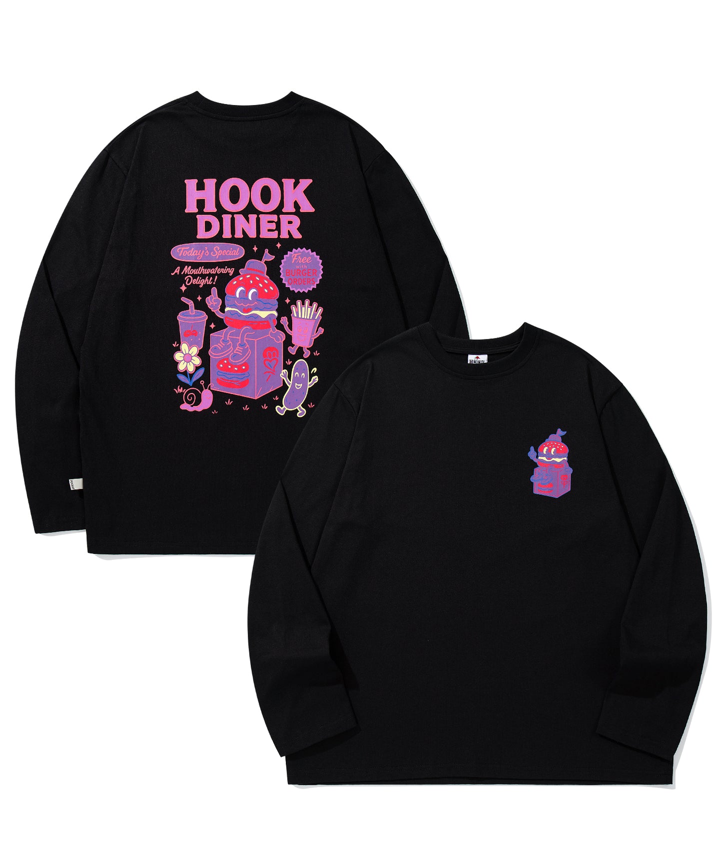 HOOK -original-　フードキャラクター グラフィックプリント ロングスリーブTシャツ