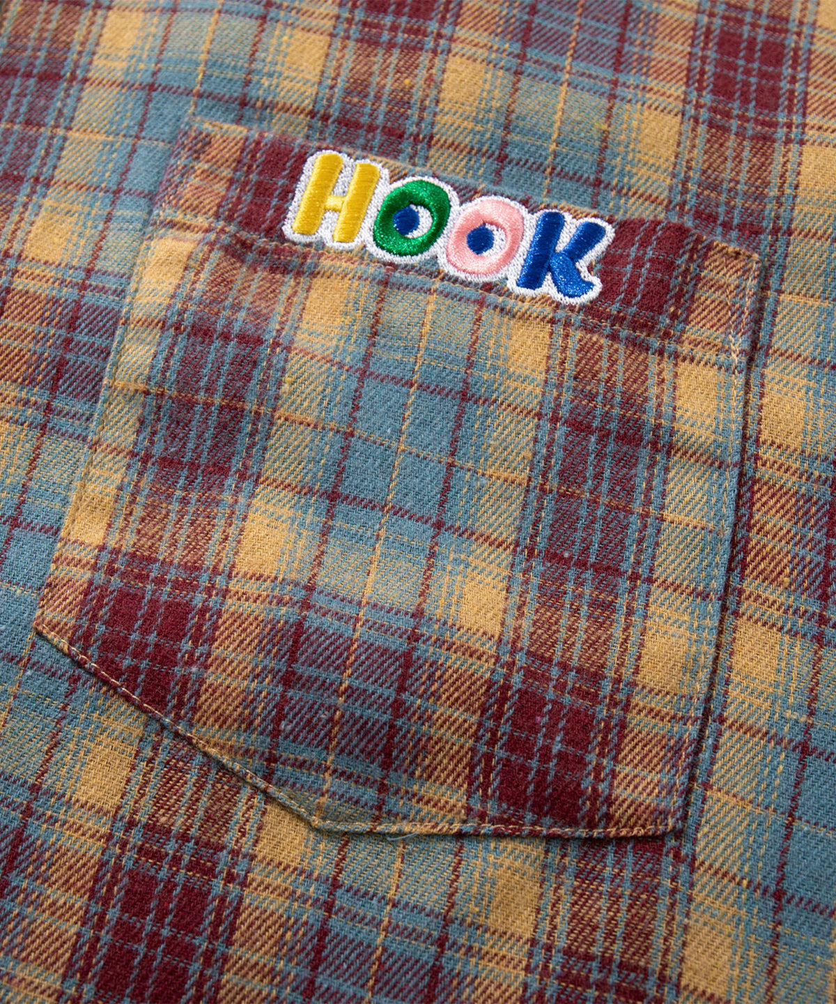 HOOK -original-　デニム襟小花ワッペン刺繍チェックシャツ