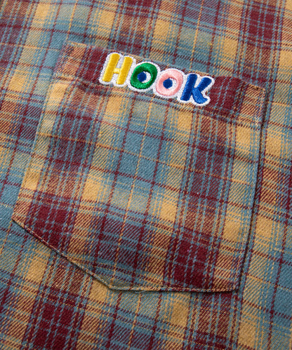 HOOK -original-　デニム襟小花ワッペン刺繍チェックシャツ