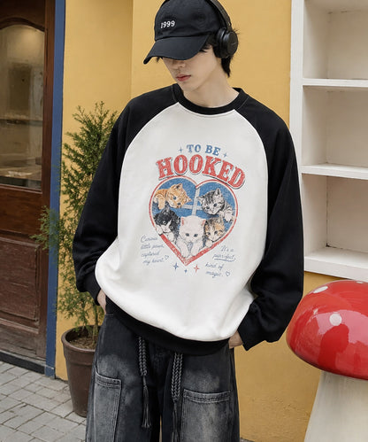 HOOK -original-　ハート猫プリントラグランスウェットプルオーバー