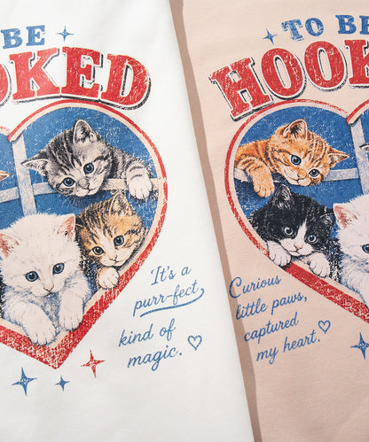 HOOK -original-　ハート猫プリントラグランスウェットプルオーバー
