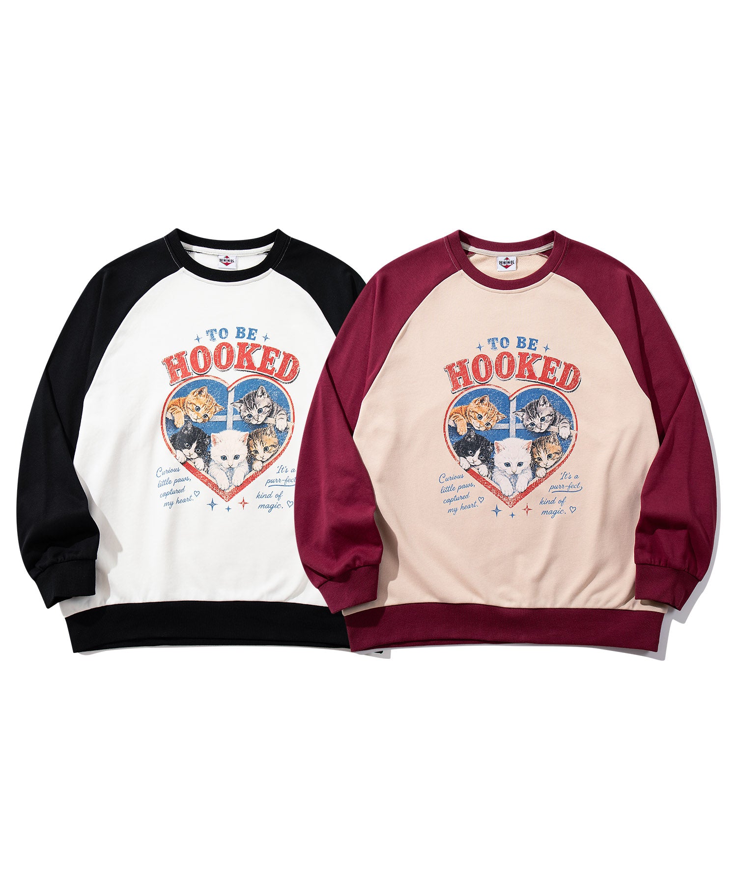 HOOK -original- Heart Cat Print Raglan Pullover Sweatshirt