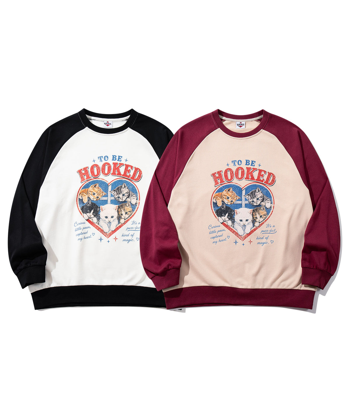 HOOK -original-　ハート猫プリントラグランスウェットプルオーバー