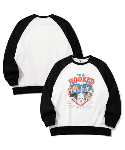 HOOK -original-　ハート猫プリントラグランスウェットプルオーバー