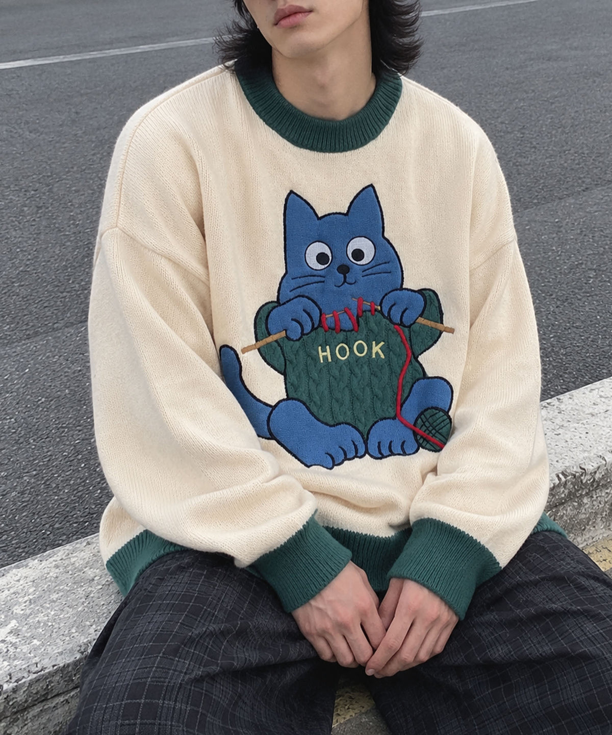 HOOK -original-　「自分のニットは自分で編むぞ」パッチワークニットプルオーバー