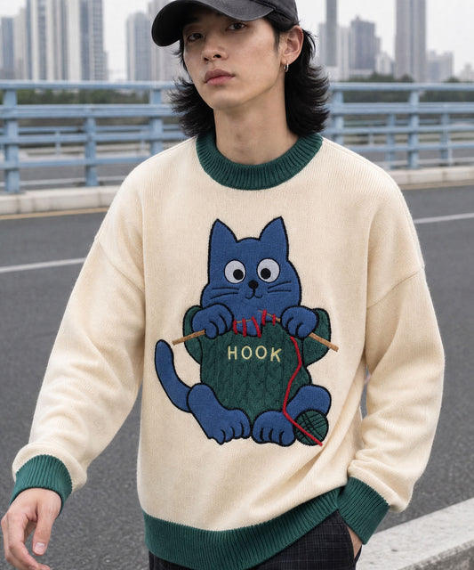 HOOK -original-　「自分のニットは自分で編むぞ」パッチワークニットプルオーバー