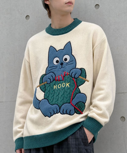 HOOK -original-　「自分のニットは自分で編むぞ」パッチワークニットプルオーバー