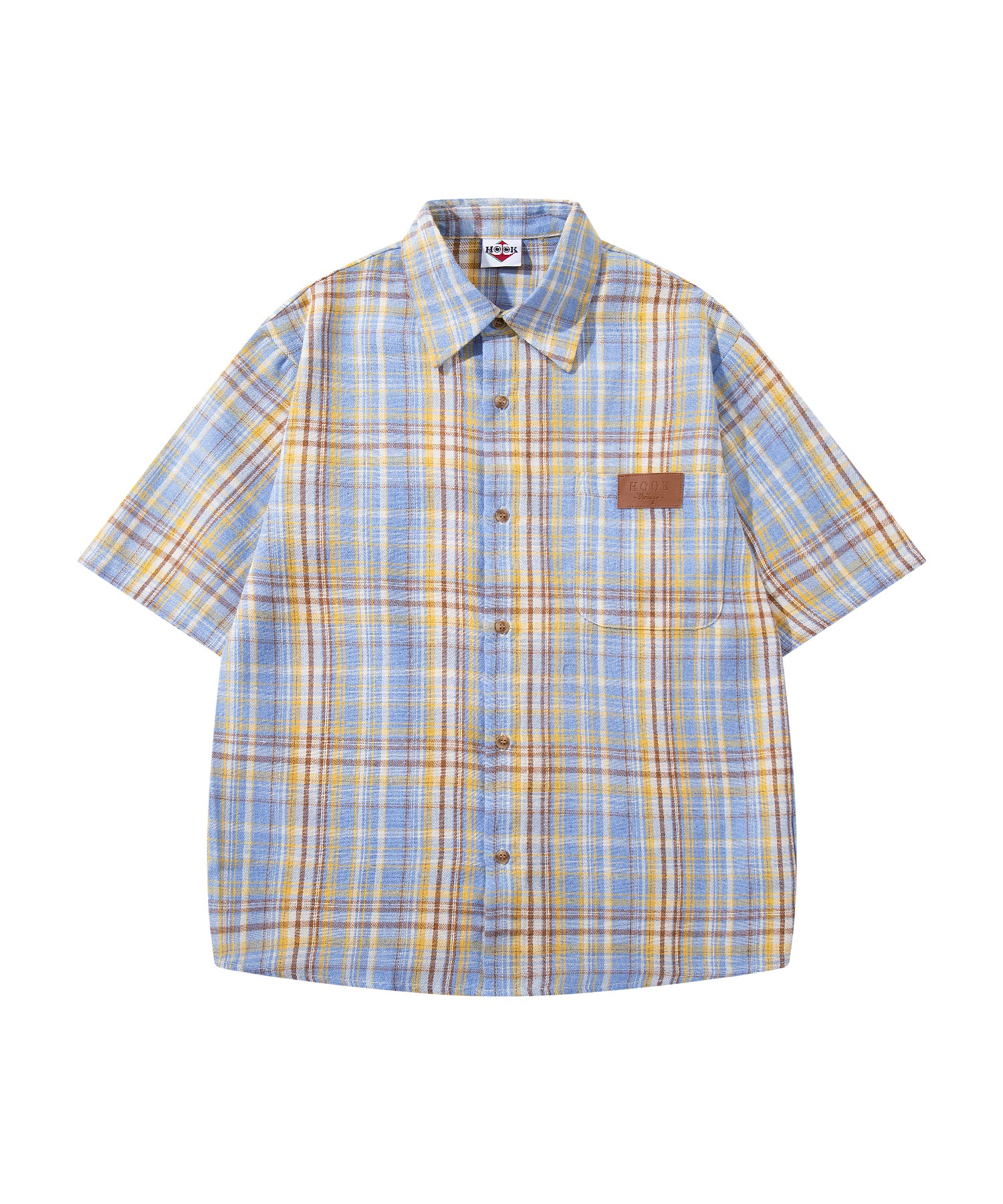 HOOK -original- Big Shirt with Tartan Check Leather Patch