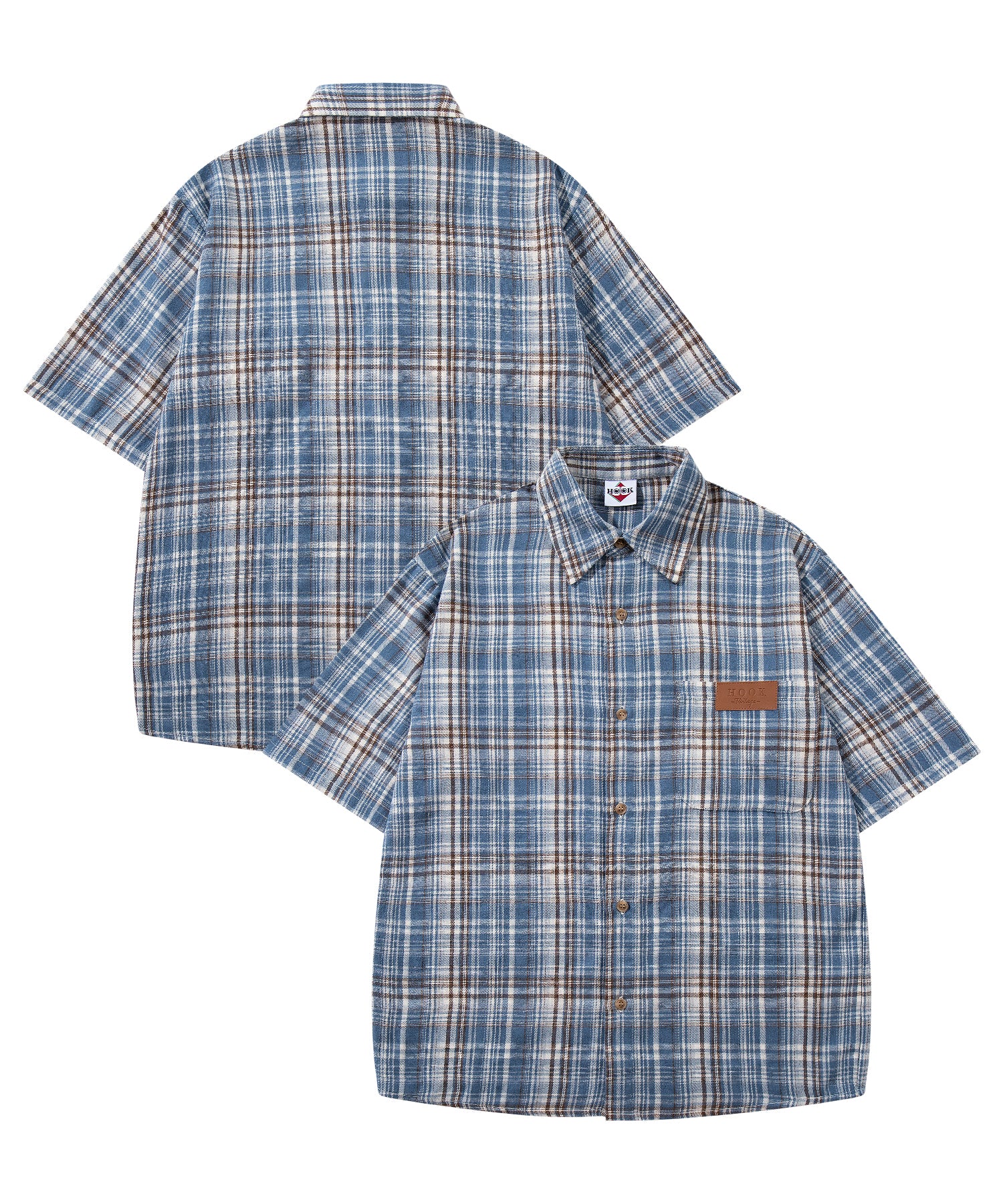 HOOK -original- Big Shirt with Tartan Check Leather Patch