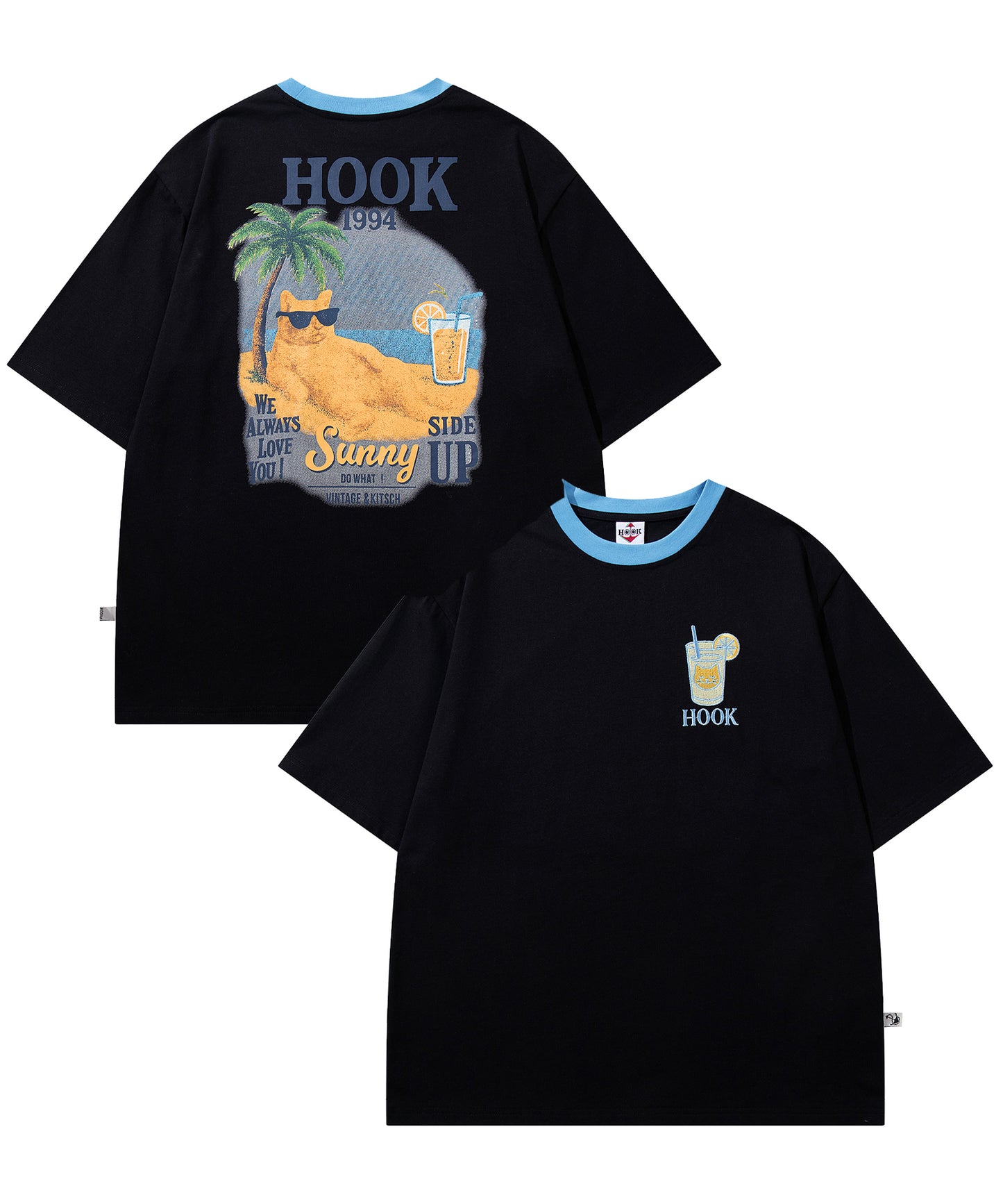 HOOK -original-　サングラスキャットビーチプリントTシャツ