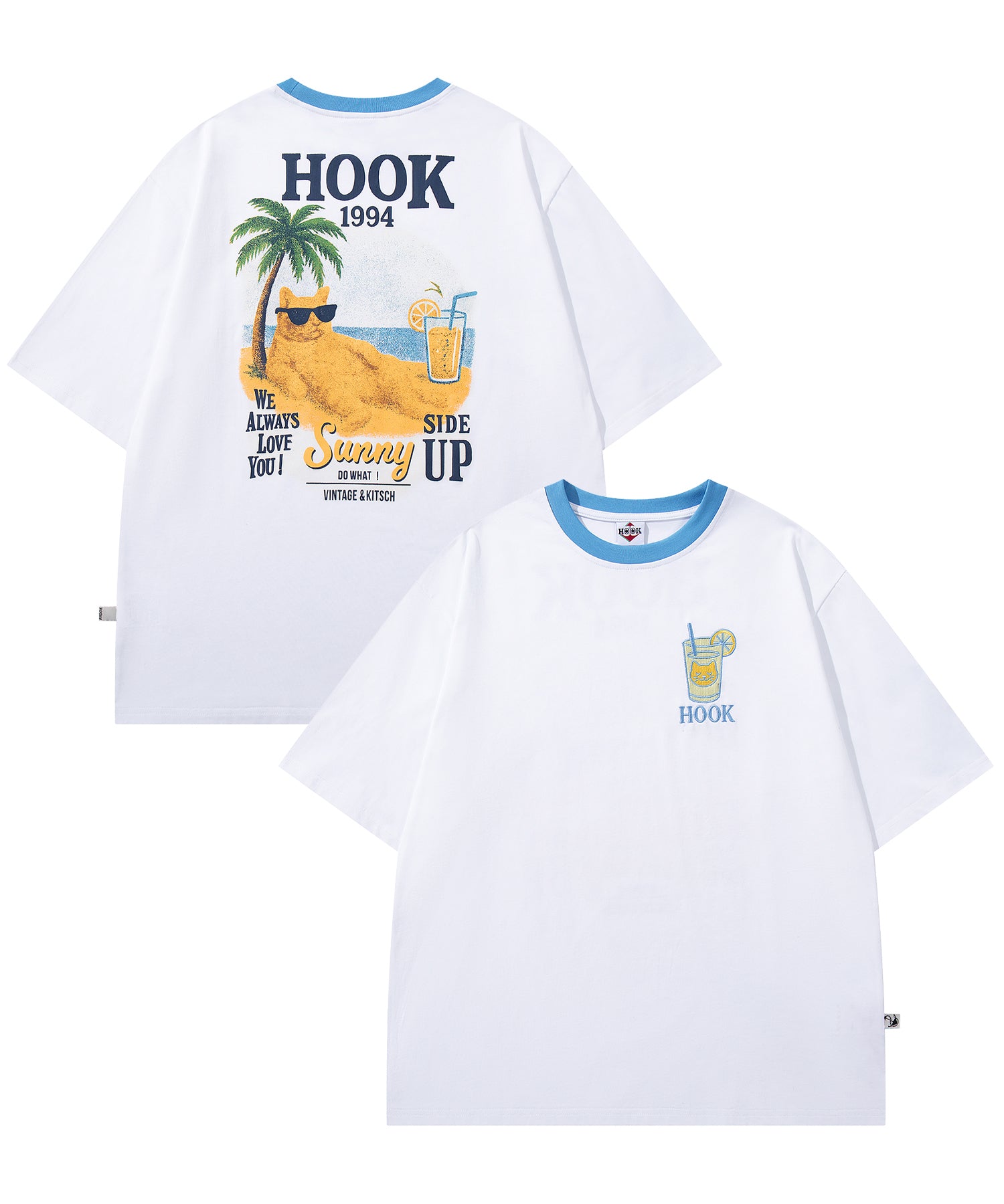 HOOK -original-　サングラスキャットビーチプリントTシャツ