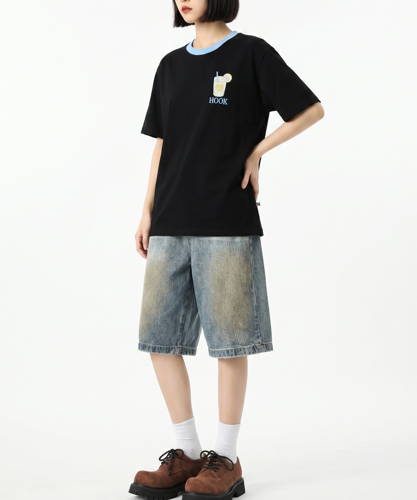 HOOK -original-　サングラスキャットビーチプリントTシャツ