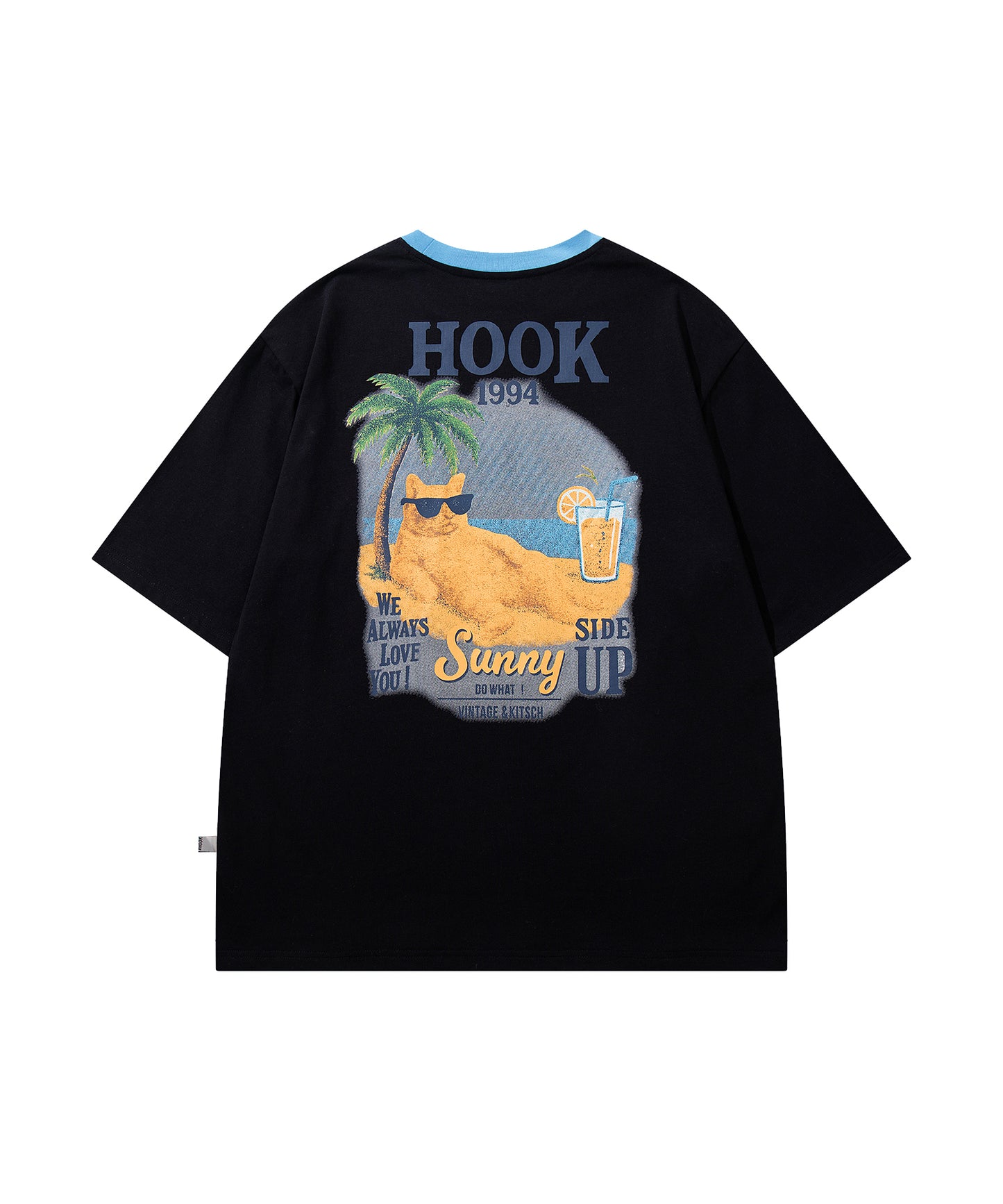 HOOK -original-　サングラスキャットビーチプリントTシャツ