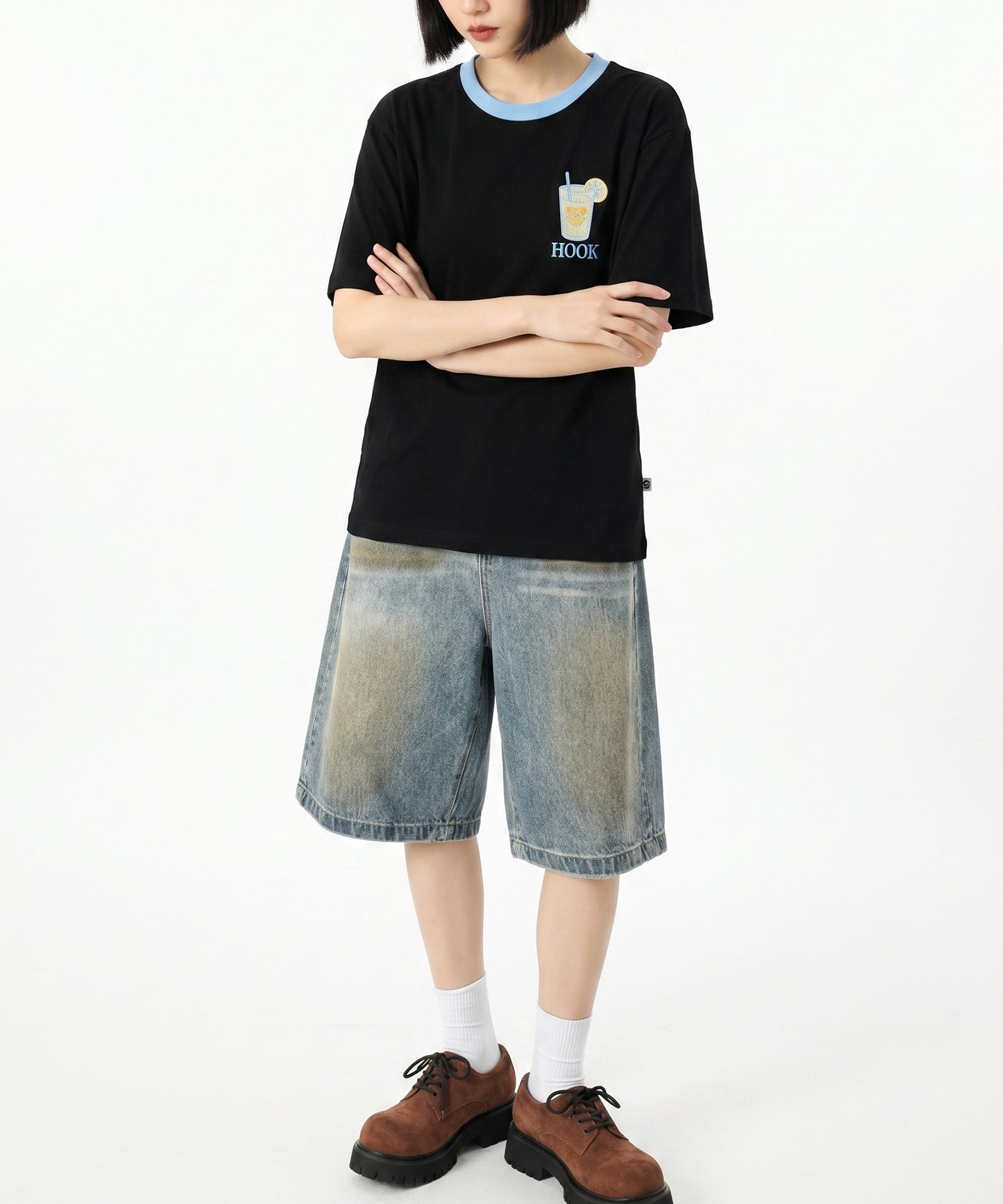 HOOK -original-　サングラスキャットビーチプリントTシャツ