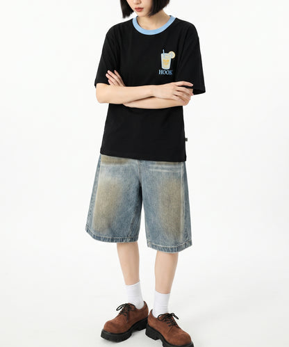 HOOK -original-　サングラスキャットビーチプリントTシャツ