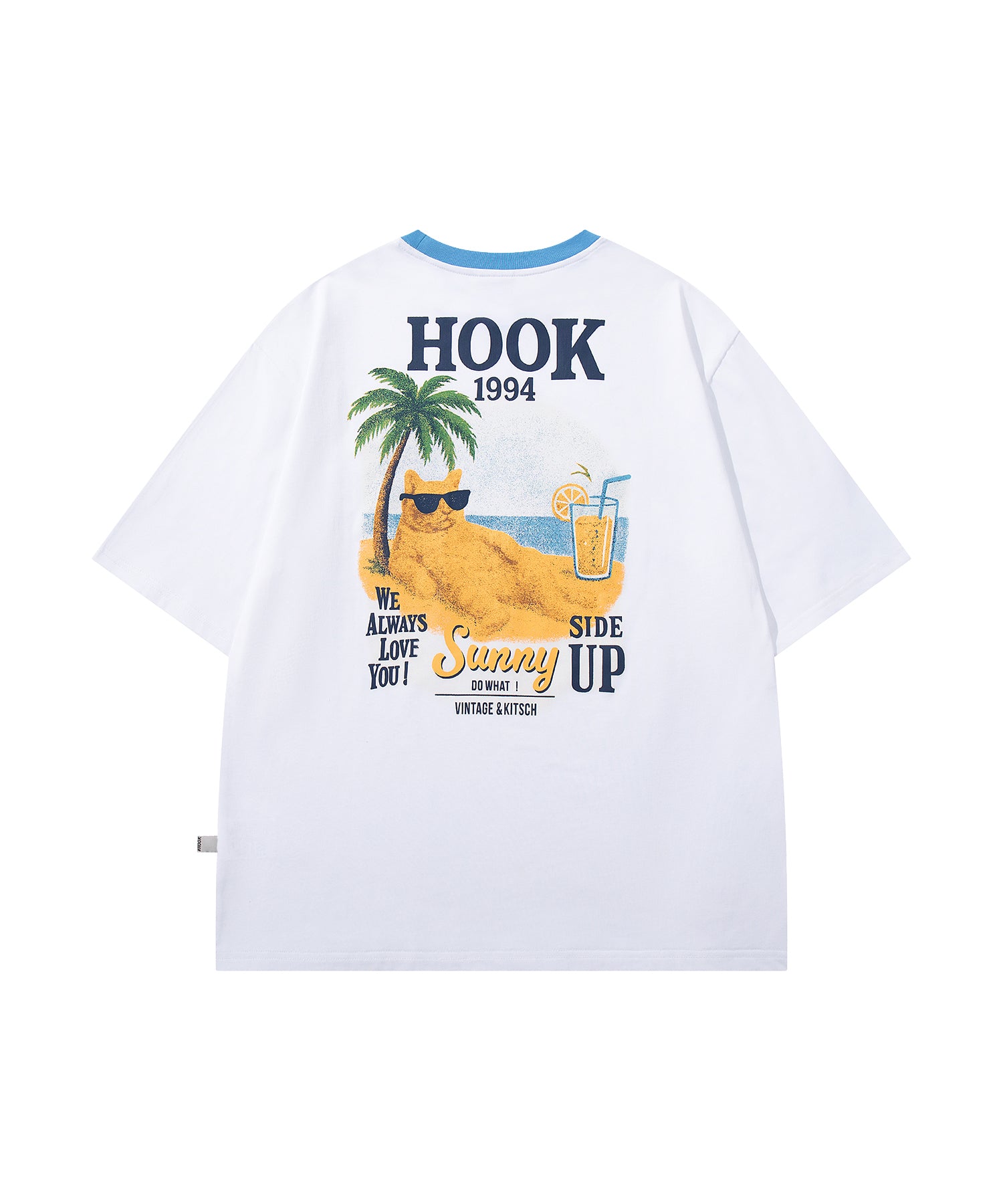 HOOK -original-　サングラスキャットビーチプリントTシャツ