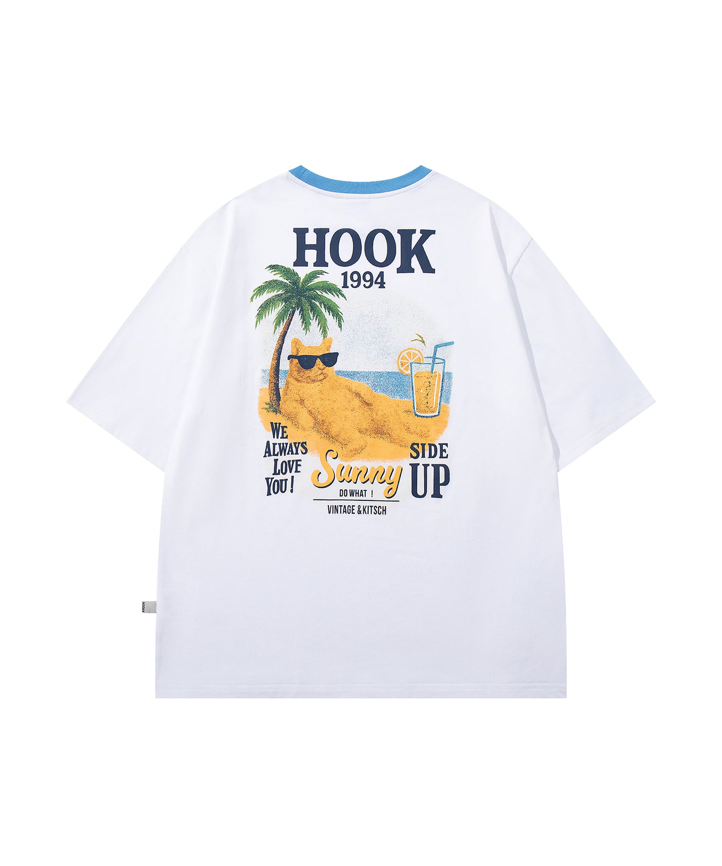 HOOK -original-　サングラスキャットビーチプリントTシャツ