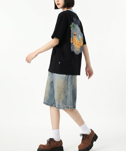 HOOK -original-　サングラスキャットビーチプリントTシャツ