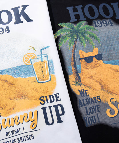 HOOK -original-　サングラスキャットビーチプリントTシャツ