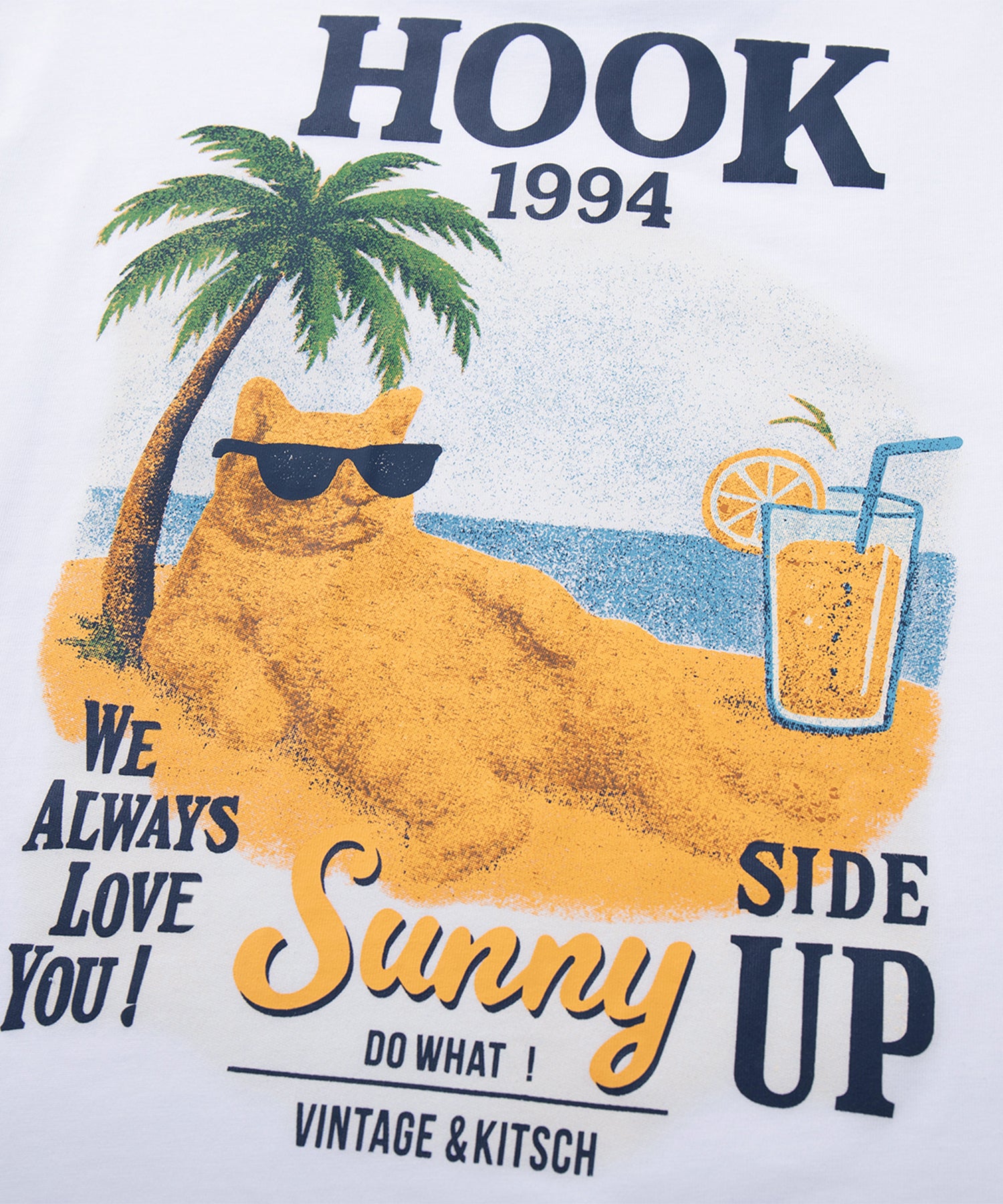 HOOK -original-　サングラスキャットビーチプリントTシャツ