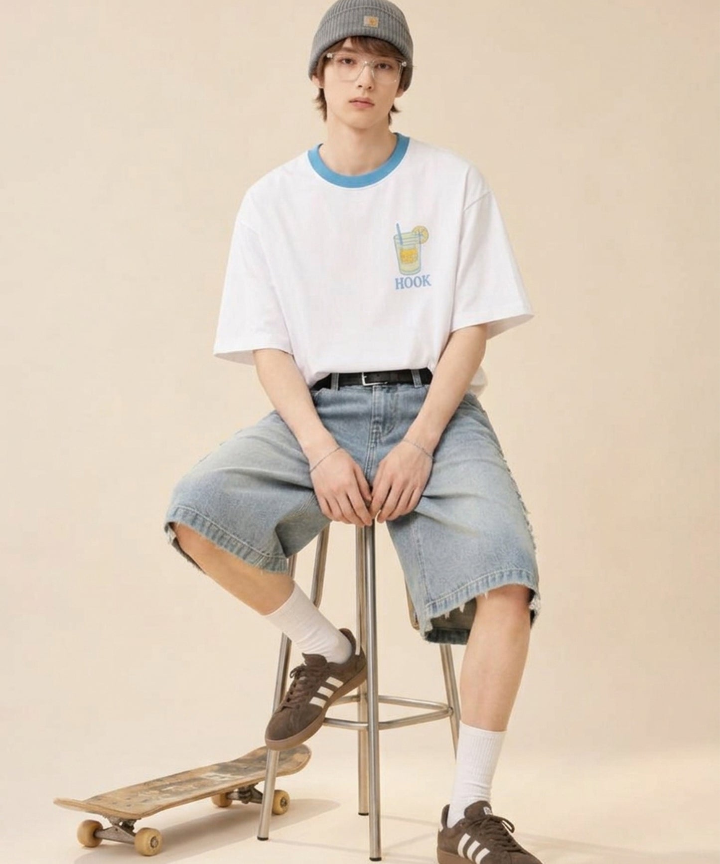 HOOK -original-　サングラスキャットビーチプリントTシャツ