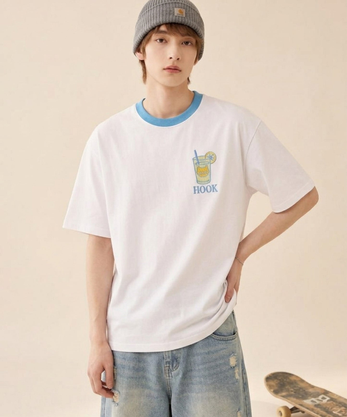 HOOK -original-　サングラスキャットビーチプリントTシャツ