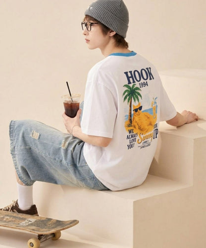 HOOK -original-　サングラスキャットビーチプリントTシャツ