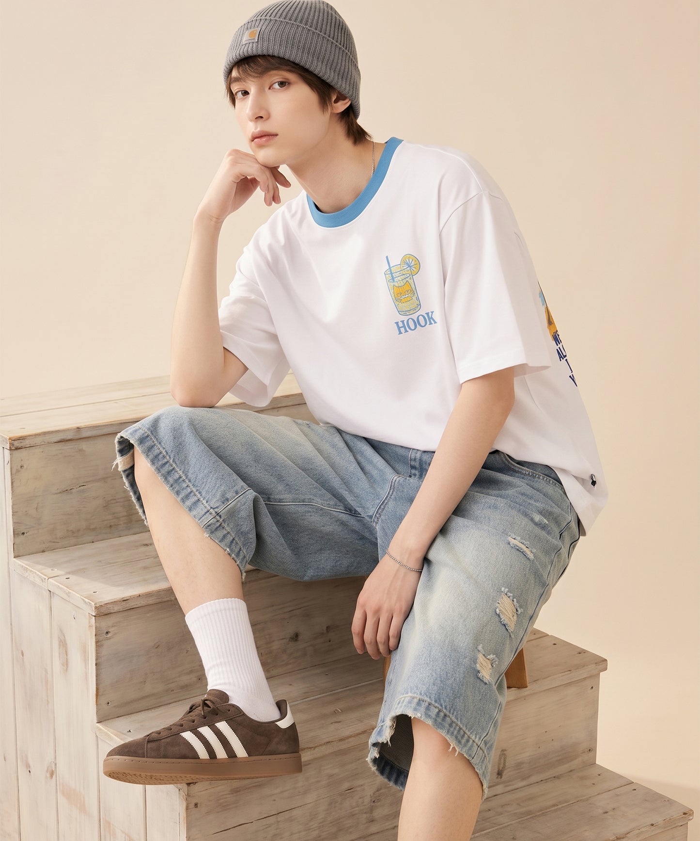 HOOK -original-　サングラスキャットビーチプリントTシャツ
