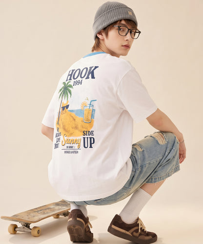 HOOK -original-　サングラスキャットビーチプリントTシャツ