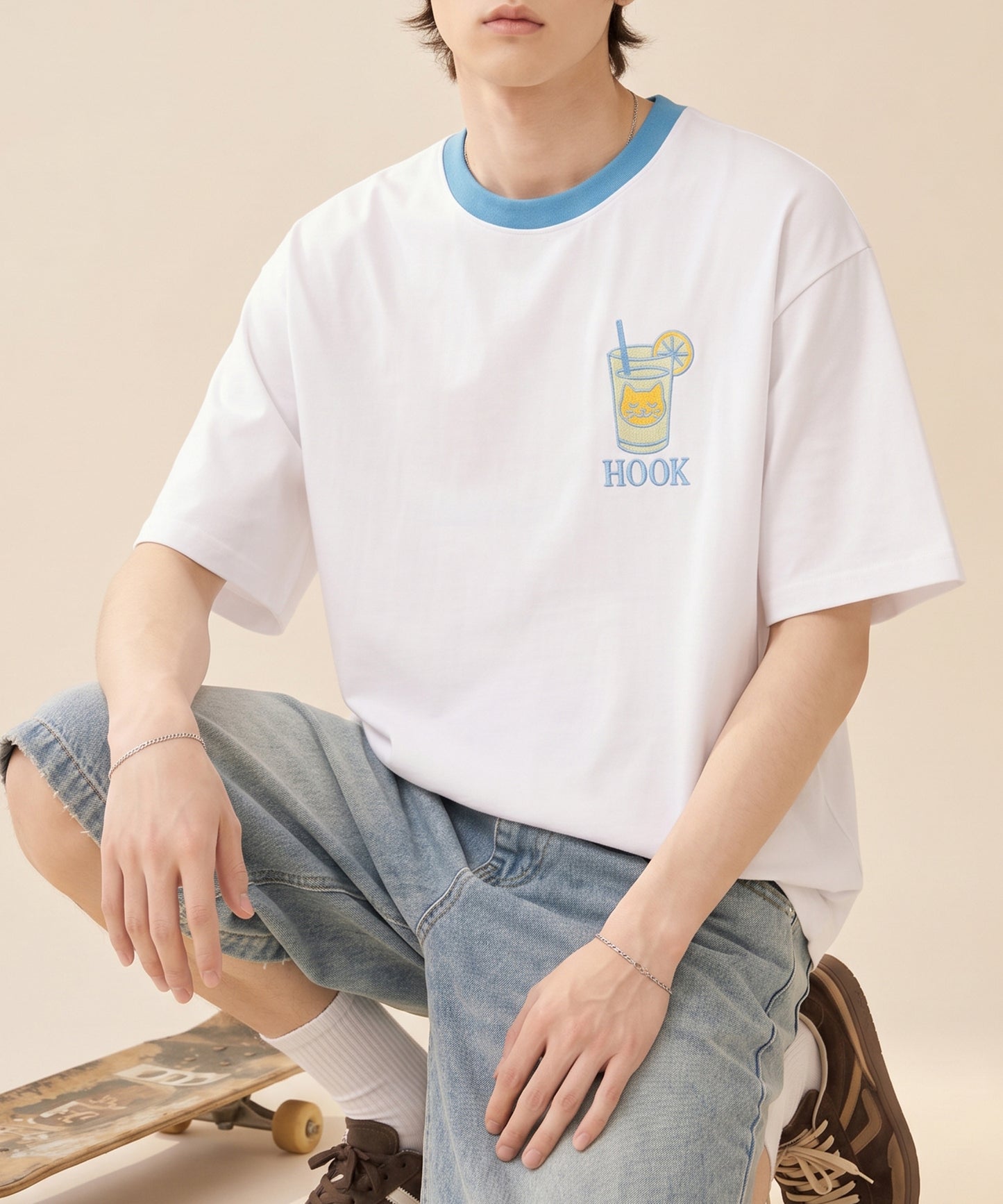 HOOK -original-　サングラスキャットビーチプリントTシャツ