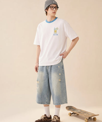 HOOK -original-　サングラスキャットビーチプリントTシャツ