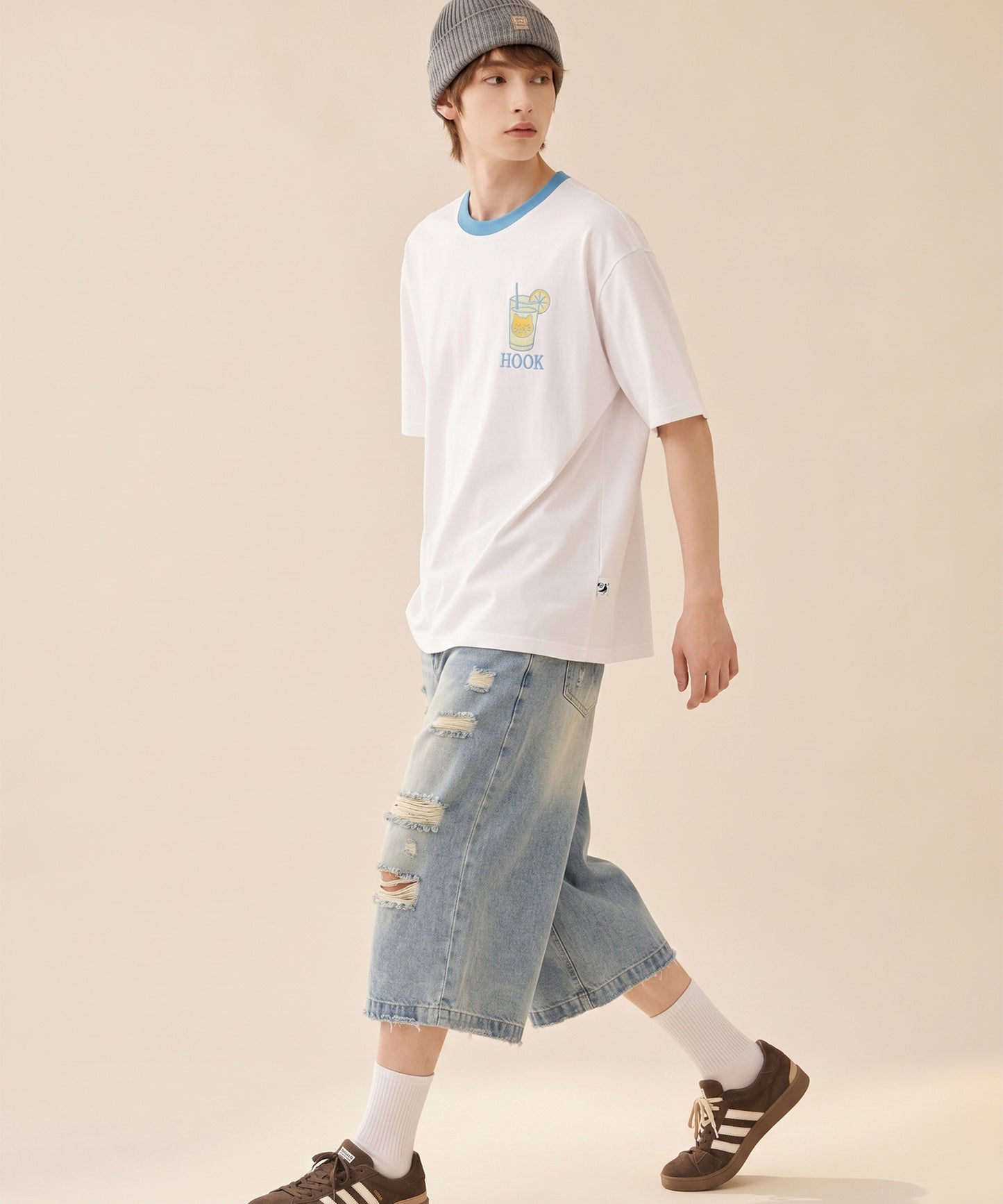 HOOK -original-　サングラスキャットビーチプリントTシャツ