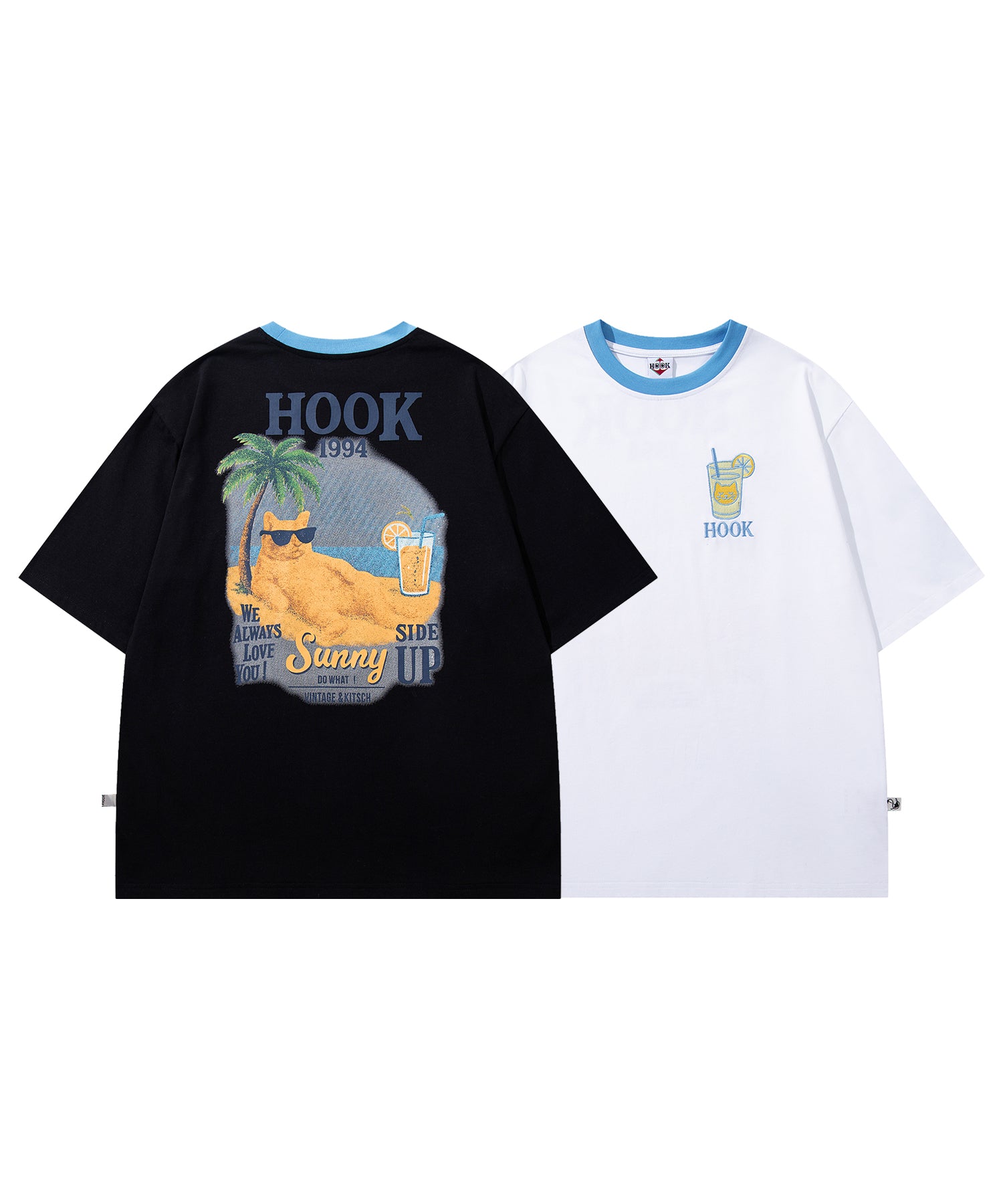 HOOK -original-　サングラスキャットビーチプリントTシャツ